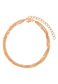 Bracciale a catena dorato con più filamenti caratterizzati da anelli testurizzati e piccoli accenti rotondi. Include un clasp a moschettone e una catena di estensione.