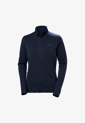 Granatowa kurtka na pełny zamek błyskawiczny z kołnierzem typu stójka, długimi rękawami, dwoma zamykanymi na zamek bocznymi kieszeniami oraz subtelnym logo "HH" na lewej piersi.