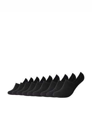 Schwarze, niedrig geschnittene Socken in einer Reihe angeordnet, aus weichem Baumwollmischmaterial. Jede Socke hat eine glatte Textur und keine sichtbaren Muster.