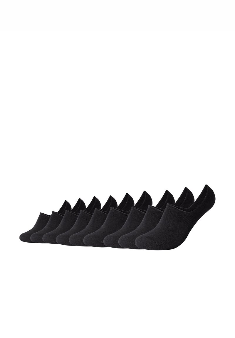 Calze nere a taglio basso disposte in fila, realizzate in morbido cotone misto. Ogni calza presenta una texture liscia e nessun motivo visibile.