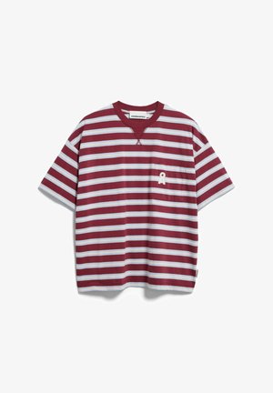 ARMEDANGELS, ICONIC Å STRIPE - T-shirt imprimé - velvet red-soft blue-undyed