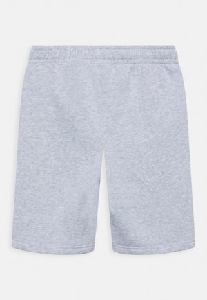 Pantalones cortos de algodón grises con cintura elástica, textura suave, diseño hasta la rodilla y dobladillos cosidos, adecuados para uso casual.