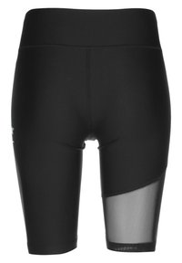 Shorts de sport noirs avec une taille haute, présentant des panneaux en maille texturée sur les côtés pour une ventilation et un design ajusté.