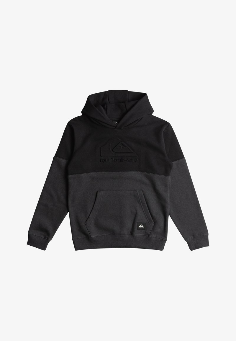 Sweat à capuche noir avec un design texturé contrastant, poche avant et logo au niveau de la poitrine. Confectionné dans un tissu doux et durable.
