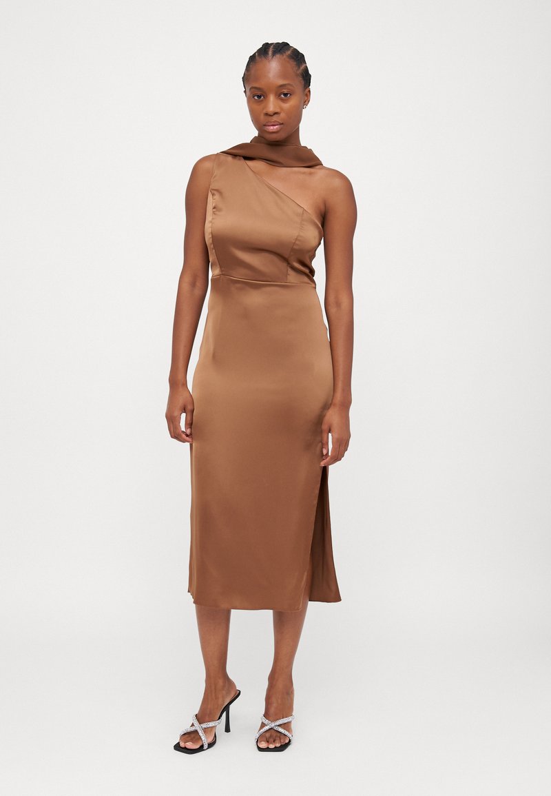 WAL G PETITE ROXXY SCARF DETAIL MIDI - Cocktail dress / Party dress - dark  brown/brown
