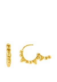 Orecchini a cerchio in oro con un design testurizzato e accenti lisci e triangolari. Presentano una chiusura a perno per una vestibilità sicura.