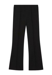 Pantaloni neri sartoriali con vita alta, pieghe frontali, tasche laterali e leggero svaso alle gambe.