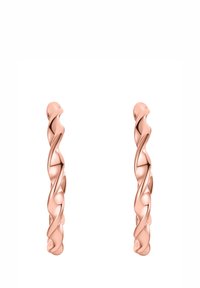 Rose gold spiral øreringer med et vridd design og en jevn, reflekterende overflate. Lettvektige og minimalistiske i stil.