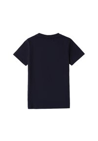 Camiseta de algodón de manga corta en azul marino. Forma simple y clásica con cuello redondo y sin patrones o acentos visibles.