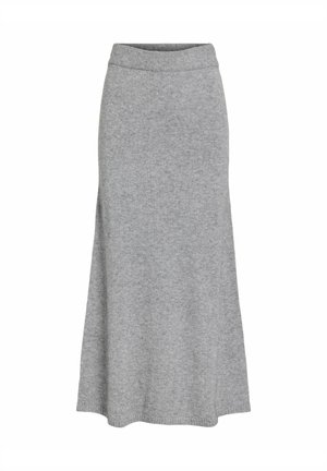 Gonna maxi grigia in maglia con una vita ampia e una silhouette svasata, realizzata in un tessuto morbido e testurizzato. Design minimalista senza accenti visibili.