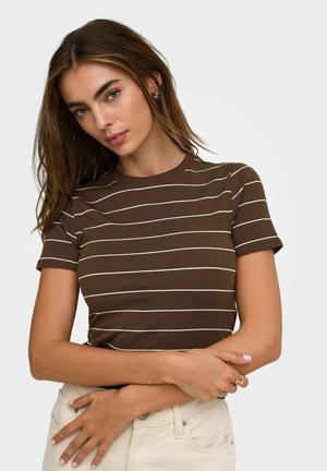 ONLY, ONLLUPE S/S STRIPE TEE JRS - Camiseta estampada - chicory coffee