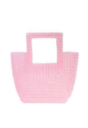 Rosa Tragetasche aus durchscheinenden, runden Perlen mit einem quadratischen, perlenbesetzten Griff.