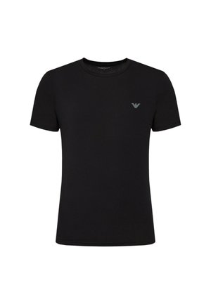 Camiseta negra de manga corta hecha de algodón suave. Presenta un cuello redondo y un pequeño logo gris en el pecho izquierdo. Corte clásico.