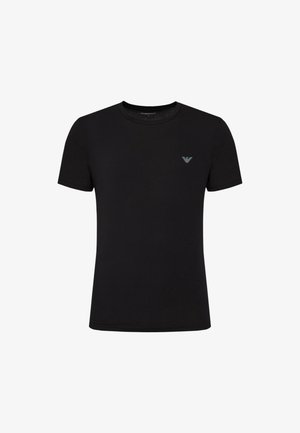 T-shirt nera a maniche corte in cotone morbido. Presenta una scollatura tonda e un piccolo logo grigio sul petto a sinistra. Vestibilità classica.