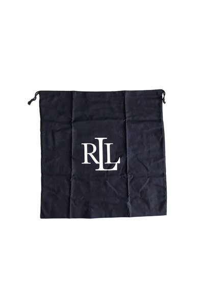 Borsa a sacchetto nera con coulisse, caratterizzata da un logo "RLL" bianco al centro. Il materiale appare liscio con una texture opaca e cuciture uniformi.