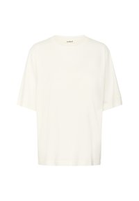 Hvid bomulds t-shirt med l�øs pasform, korte ærmer og rund hals. Har diskret branding på venstre ærme. Glat tekstur.