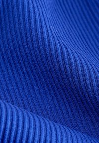 Tela acanalada en un vibrante azul, que muestra una textura suave y líneas horizontales consistentes; acabado liso en toda su superficie.