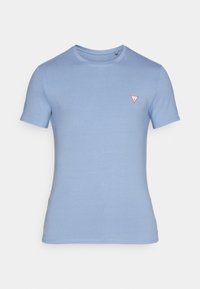 Lyseblå kortærmet t-shirt lavet af glat bomuld. Har et lille rødt trekantet logo på venstre bryst. Klassisk rund hals-design.