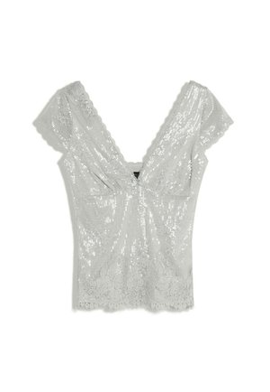 Bershka, SHORT-SLEEVE TOP WITH LACE AND SEQUINS - Blouse - grey