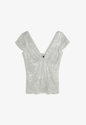 Bershka, SHORT-SLEEVE TOP WITH LACE AND SEQUINS - Blouse - grey