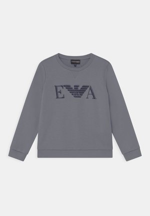 Grijze langemouwen crewneck sweatshirt met een gestructureerd "EVA" en een adelaarlogo op de borst.