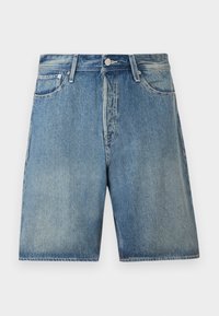 Denim shorts in light blue, featuring a classic five-pocket design, button closure, straight cut, and a slightly faded finish.