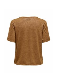 Korte mouwen bruine T-shirt met een ronde hals. Gemaakt van een gestructureerd materiaal, met een losse pasvorm en rechte zoom aan de onderkant.