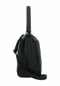 Schwarze Lederhandtasche mit strukturierten Oberflächen, ausgestattet mit einem oberen Traggriff und einem langen verstellbaren Schulterriemen für vielseitige Trageoptionen.