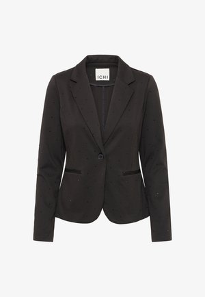 Blazer noir ajusté avec fermeture à bouton unique, revers crantés, embellissements subtils en sequins et deux poches avant fendue.