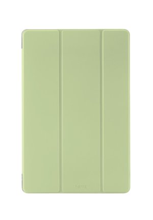Light green tablet cover with three vertical fold panels, designed to protect and support a tablet device.