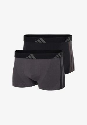 Două perechi de boxeri pentru bărbați, în negru și gri închis. Realizați dintr-un material elastic cu panouri din plasă, având talie cu logo contrastant și accente de design.