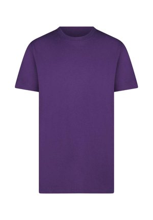Paarse katoenen T-shirt met een ronde hals, korte mouwen en een klassieke pasvorm zonder zichtbare patronen of versieringen.