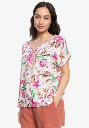 Roxy SWEET HIBISCUS V NECK   - Camiseta estampada - white