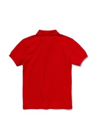 Röd polo T-shirt med korta ärmar, plattstickad krage och enfärgad design. Tillverkad av bomull med en slät textur, med en klassisk design.