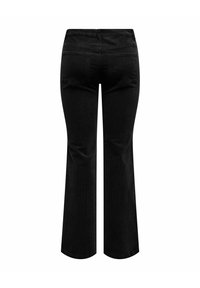 Jeans neri a zampa realizzati in denim, con una vita standard, due tasche posteriori e una texture liscia.