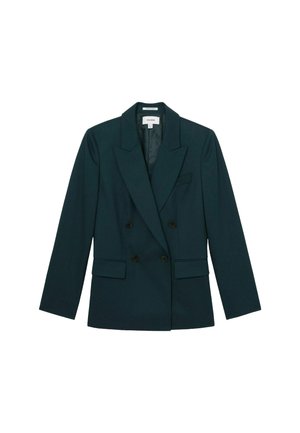 Søgrøn, dobbeltradet blazer lavet af glat stof, med et slagkrave, to frontlommer og sorte knapper, i en skræddersyet pasform.