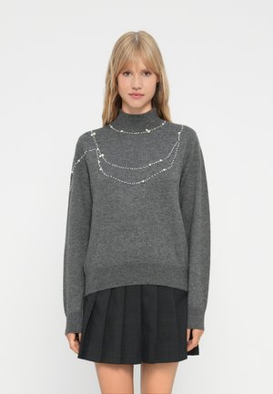 VMDEW HIGHNECK PEARL DETAIL - Pulóver - dark grey