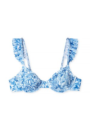 NA-KD RUFFLED SMOCKED - Bikini top - light blue flower