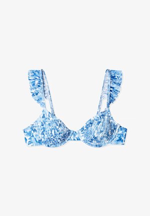 NA-KD RUFFLED SMOCKED - Bikini top - light blue flower