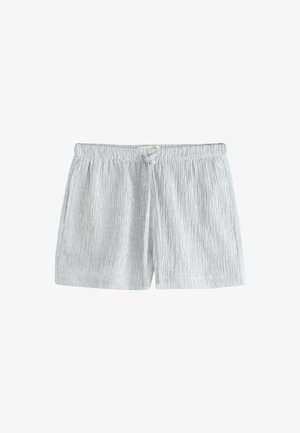 Triibulised hallid lühikesed püksid kergest kangast, elastse vöökohaga ja reguleeritava paelaga. Varustatud küljetaskutega ja mugava lõikega.