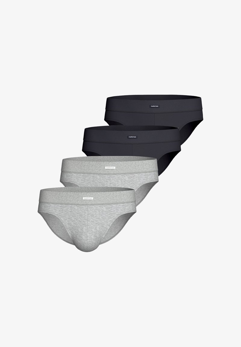 Čtyři páry pánských trenýrek v černé a šedé barvě. Materiál je hladký s měkkým pásem. Každý pár má na přední straně logo.