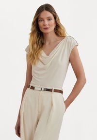 Lauren Ralph Lauren - PRIYANNE JERSEY SLEEVELESS COWLNECK TOP - Print T-shirt - mascarpone cream Thumbnail Image 1