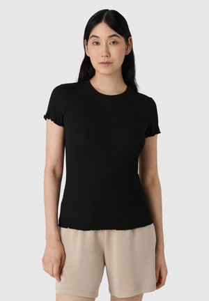 JUUNO RIB LETTUCE HEM - T-shirt print - schwarz