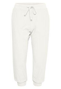 Vita casuala joggers med elastisk midjeband, justerbar dragsko, fickor på sidorna och muddar vid anklarna.
