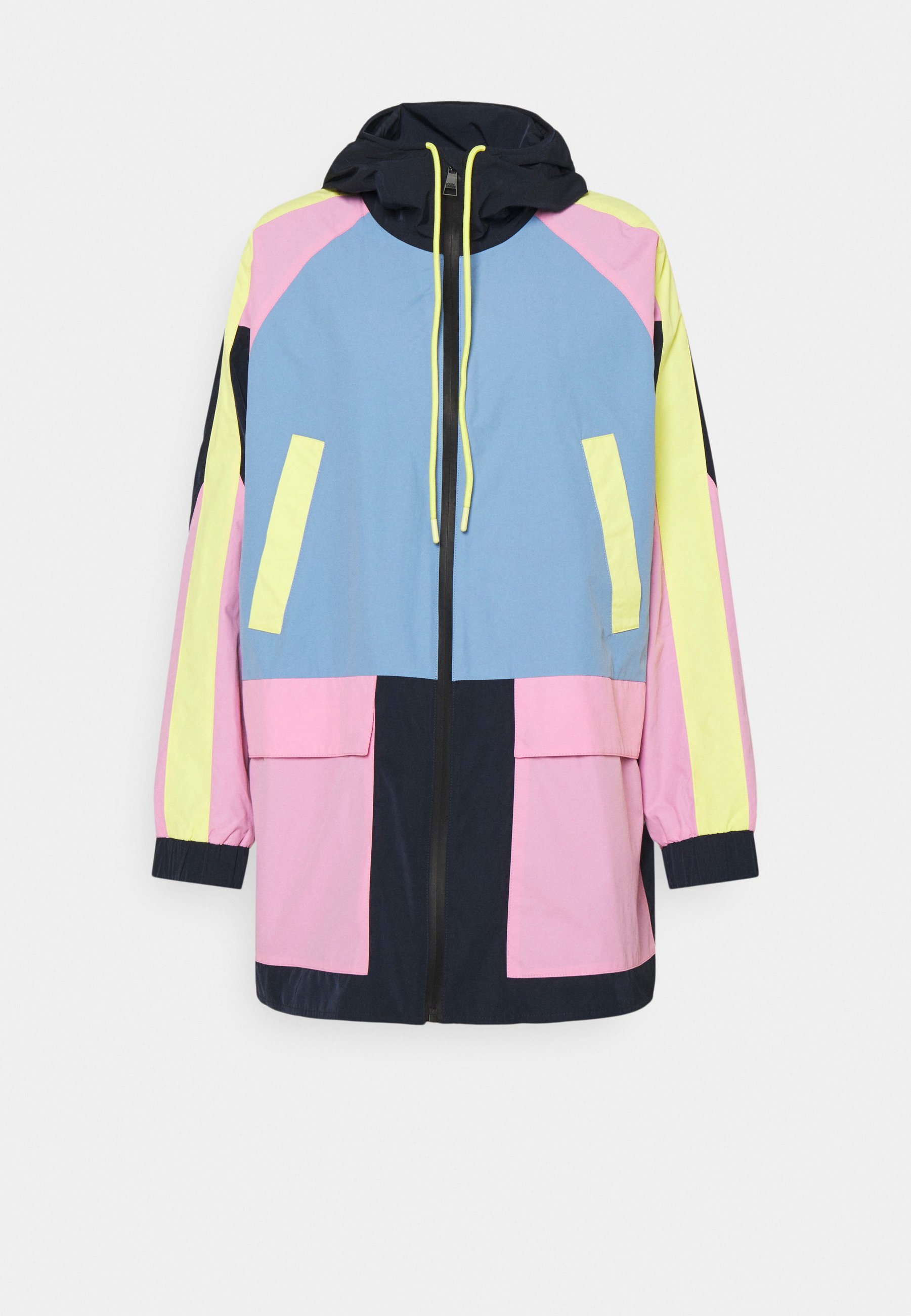 pink yellow blue jacket