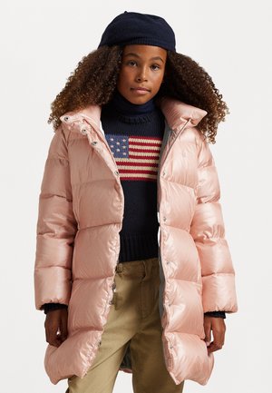 METALLIC DOWN HOODED LONG JACKET - Tollkabát - hint of pink metallic