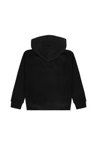 Felpa nera con cappuccio ampio, maniche lunghe e vestibilità rilassata. Realizzata in materiale morbido con una texture liscia e senza motivi visibili.