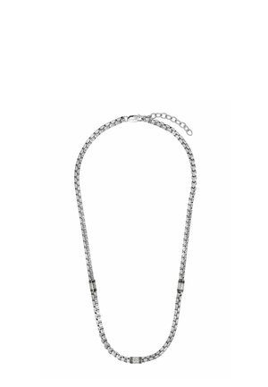 Zilverkleurige ketting met box-style schakels en verlengbare sluiting ketting voor verstelbare lengte op een witte achtergrond.