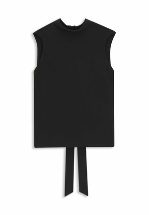Sort ærmeløs top med høj halsudskæring og bindedetalje bagpå. Fremstillet i glat stof med en minimalistisk, struktureret design.
