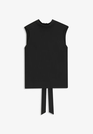 Sort ærmeløs top med høj halsudskæring og bindedetalje bagpå. Fremstillet i glat stof med en minimalistisk, struktureret design.